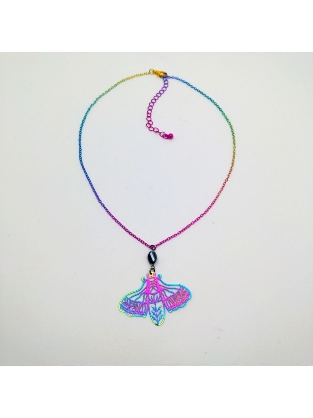381MIDALANE Oil Slick Rainbow Iridescent Cicada Necklace